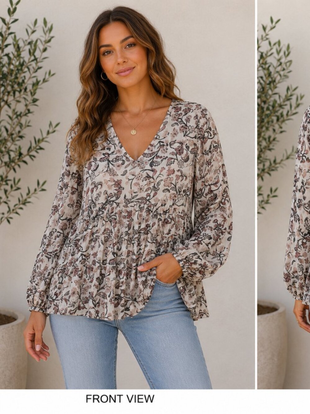 Lucky Brand Floral Boho Babydoll Blouse Medium 100% Viscose Peasant Top M